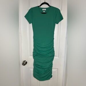 Aritzia Babaton Contour Ruched Midi Green Dress Size Medium